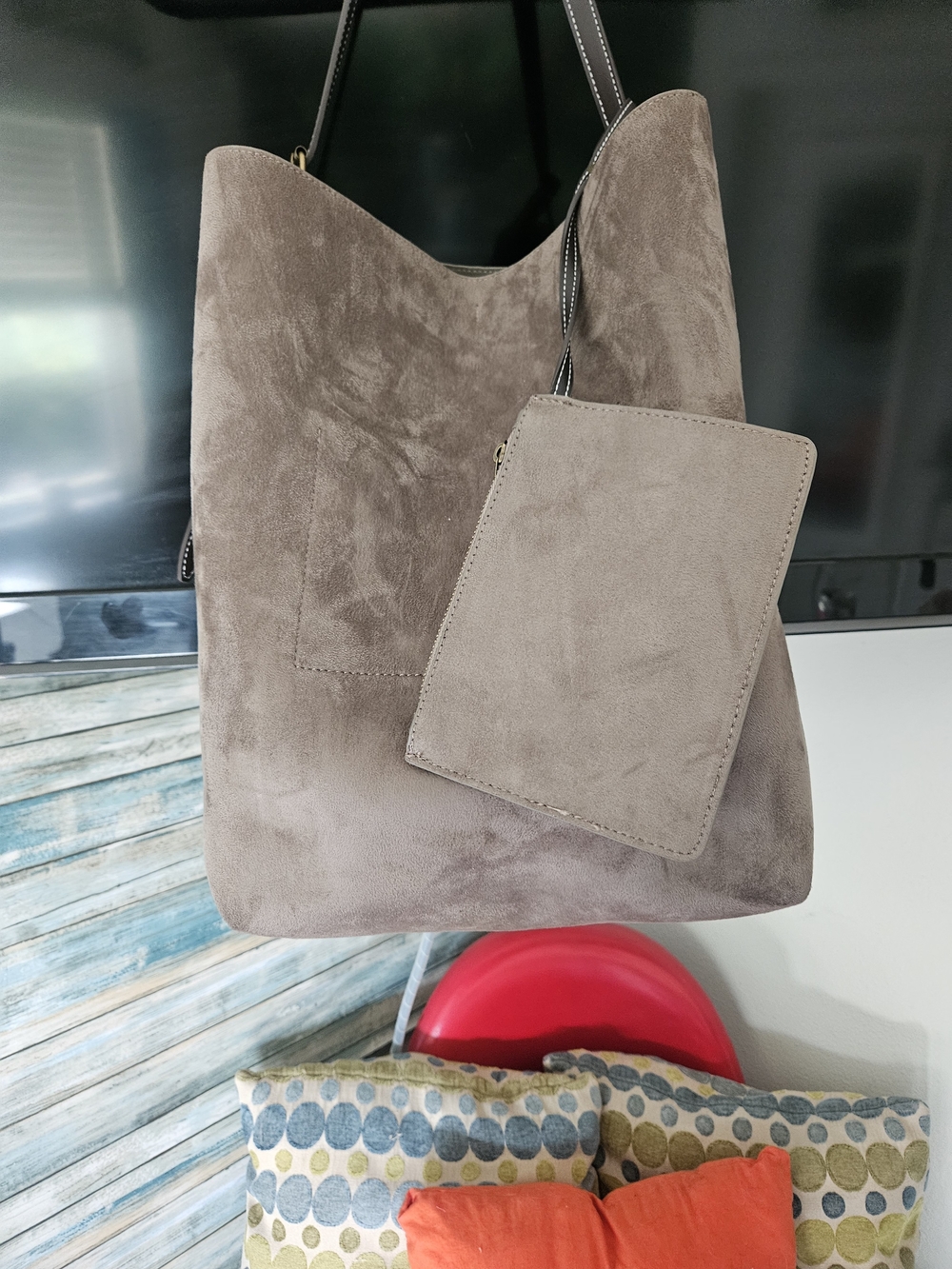 GAP Taupe Suede Tote with Detachable Wristlet